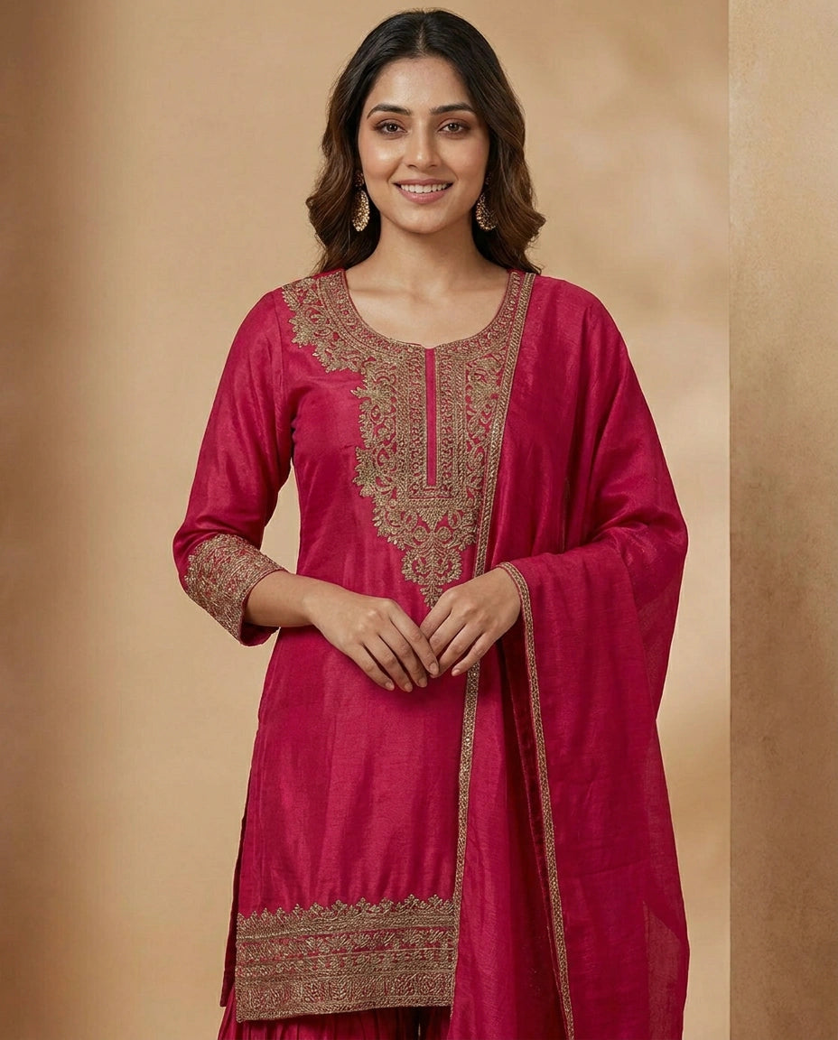 Chinon Sharara Suit in Embroidered - Rangoli India