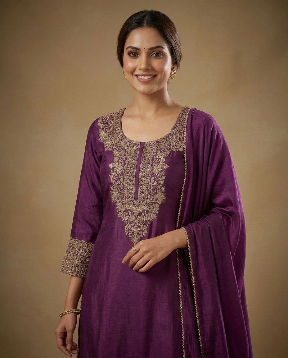 Chinon Sharara Suit in Embroidered - Rangoli India