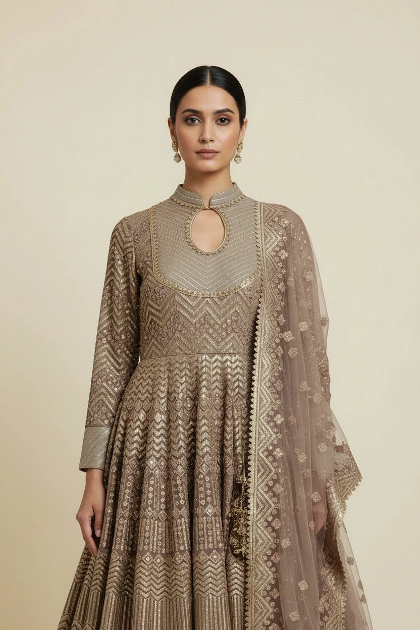 Premium Embroidered Net Suit Gown - View 2 | Rangoli