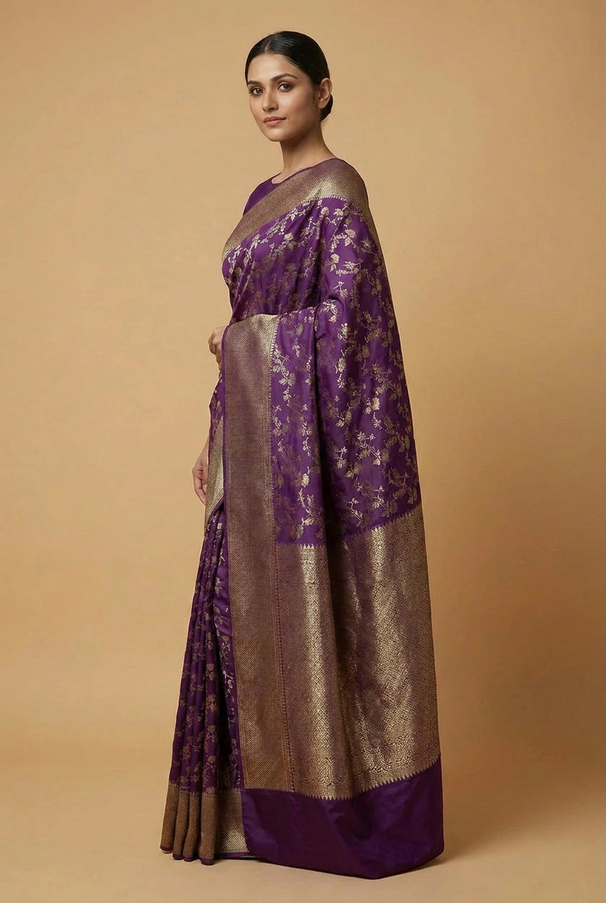 Purple Kanchipuram Silk Saree for Bridal Ceremonies