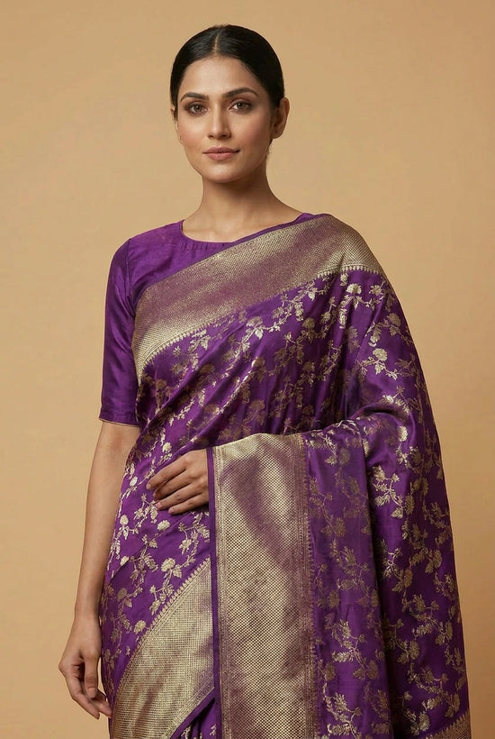 Purple Kanchipuram Silk Saree for Bridal Ceremonies