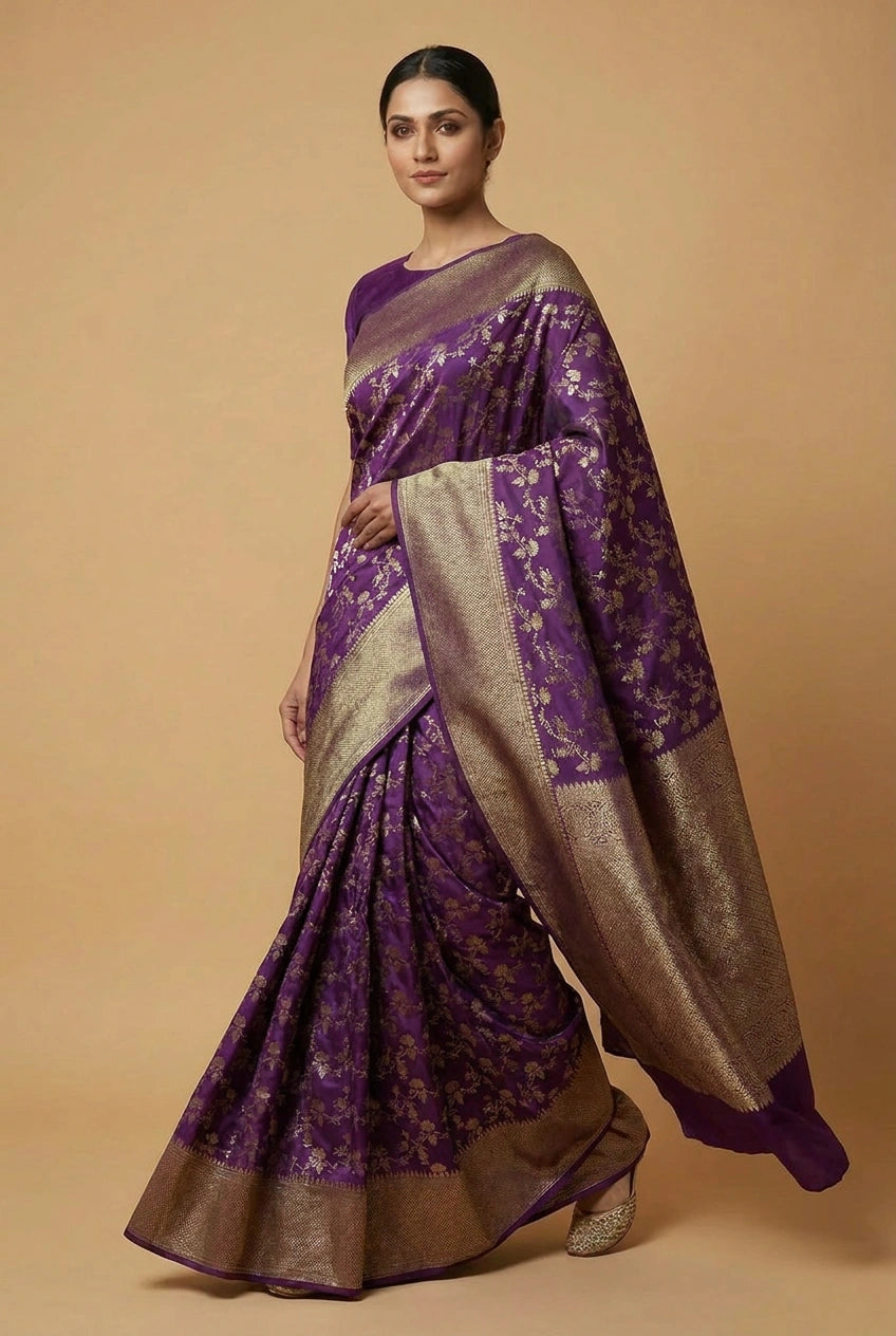 Purple Kanchipuram Silk Saree for Bridal Ceremonies