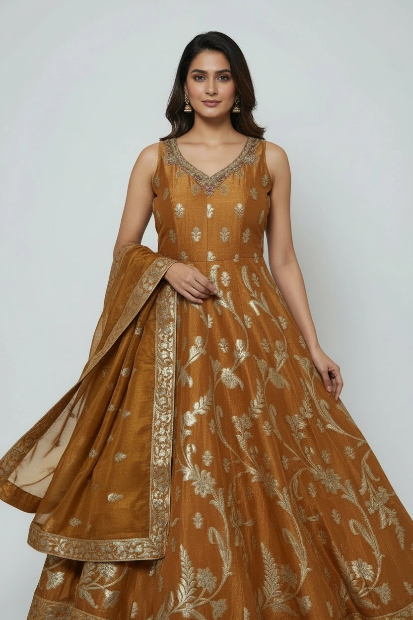 Artisan Tissue Anarkali Suit Set - View 2 | Rangoli