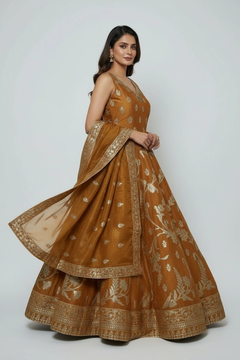 Artisan Tissue Anarkali Suit Set - View 3 | Rangoli