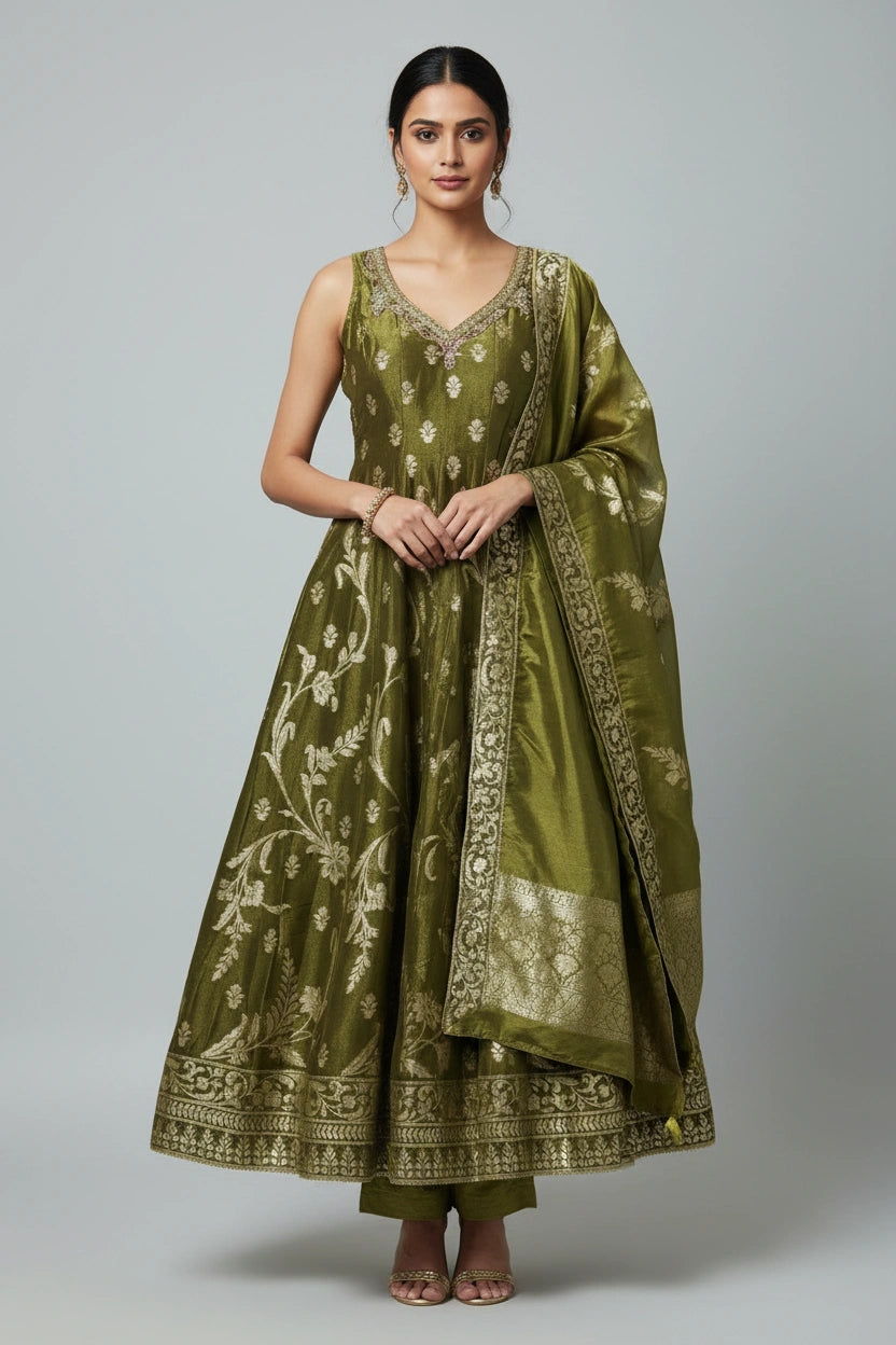 Artisan Tissue Anarkali Suit Set - View 4 | Rangoli