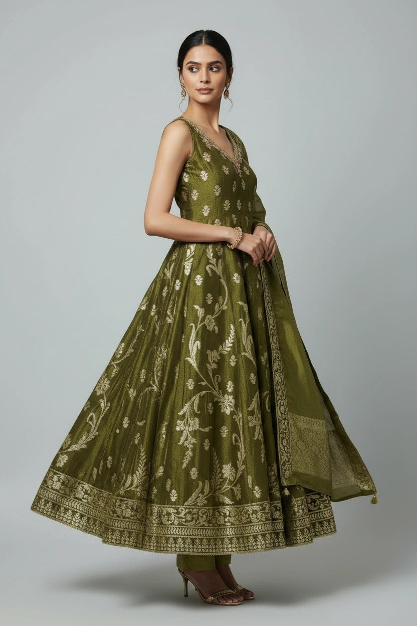 Artisan Tissue Anarkali Suit Set - View 6 | Rangoli