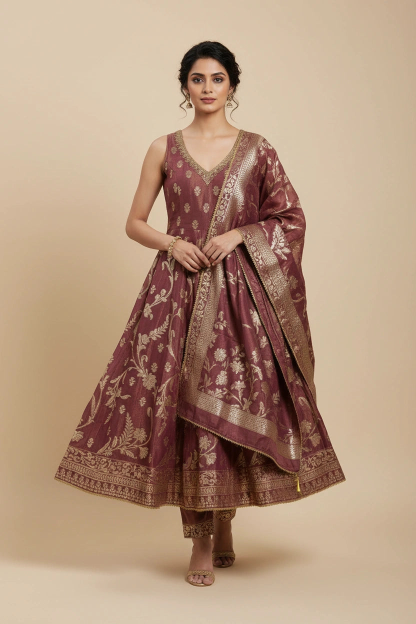 Artisan Tissue Anarkali Suit Set - View 7 | Rangoli