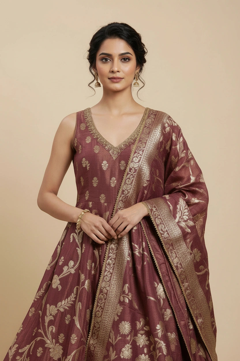 Artisan Tissue Anarkali Suit Set - View 8 | Rangoli