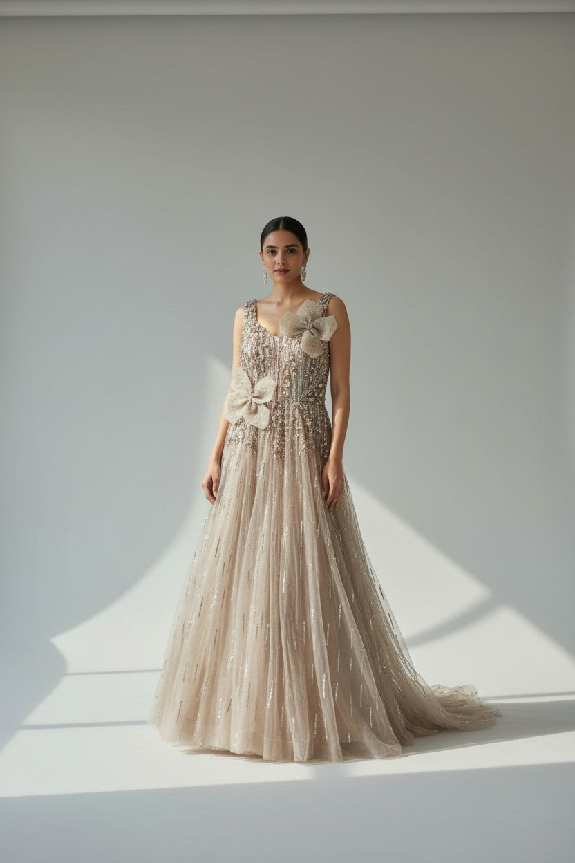 Artisan Embroidered Net Suit Gown | Rangoli