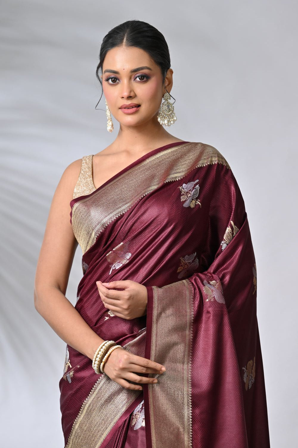 Wine Mashru Silk Sarees