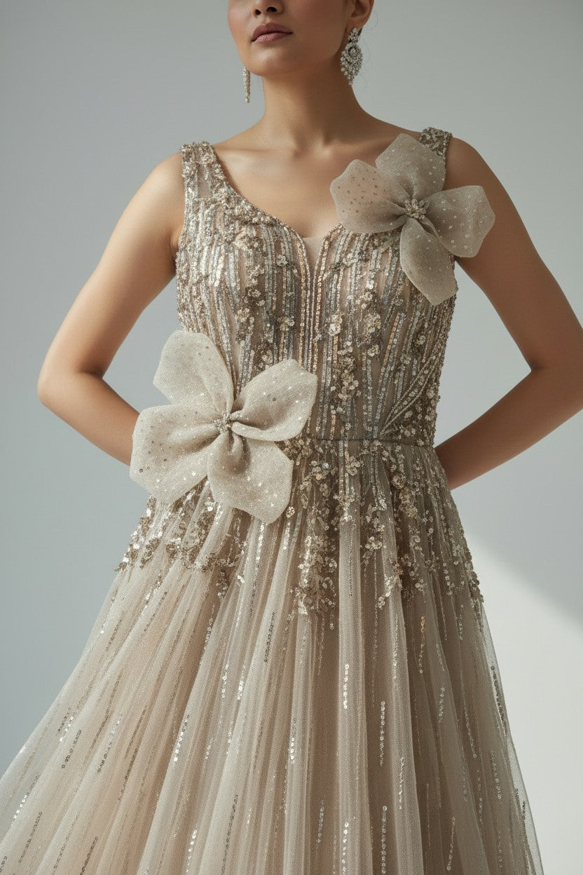 Artisan Embroidered Net Suit Gown - View 3 | Rangoli