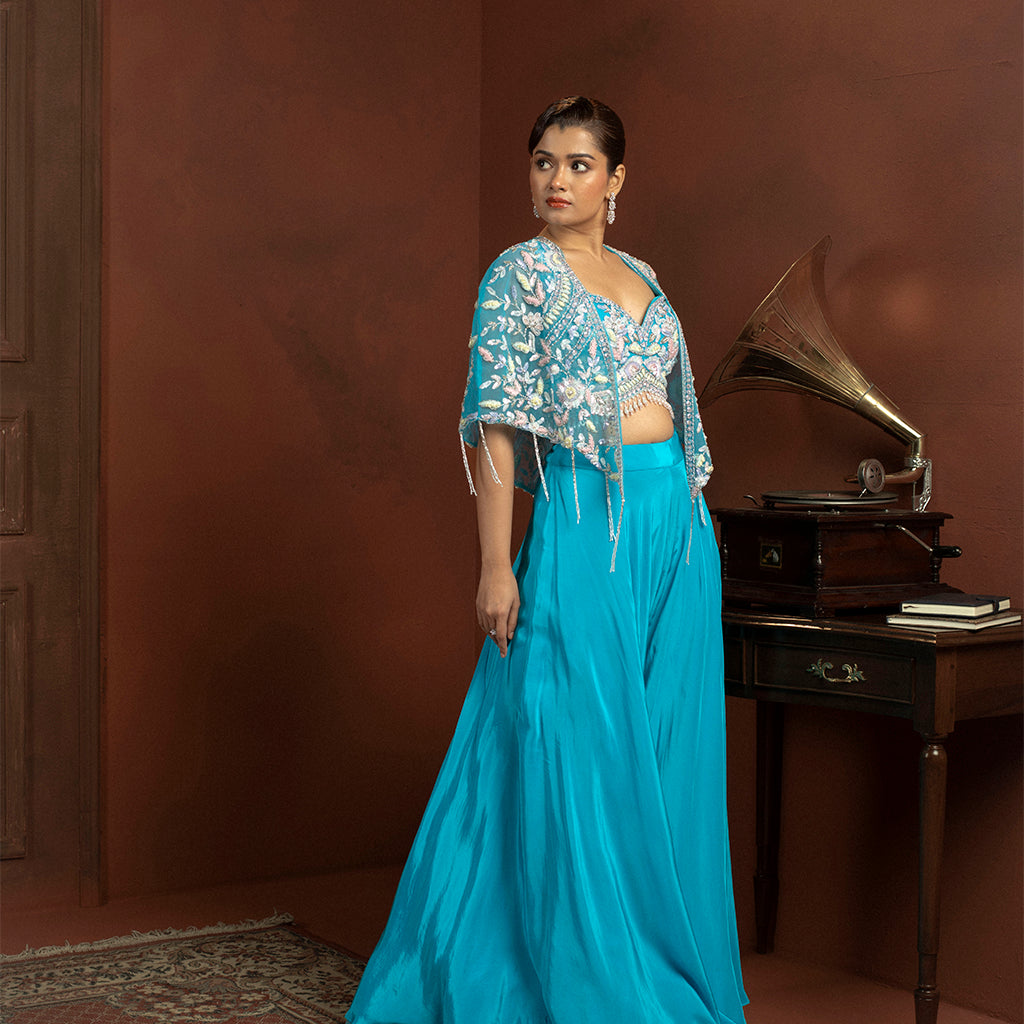 Helen Firozi Blue Suit Jacket Palazzo Set
