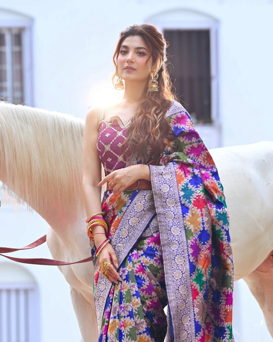 Silk Katan Banarasi Durga Puja Saree with Woven Border