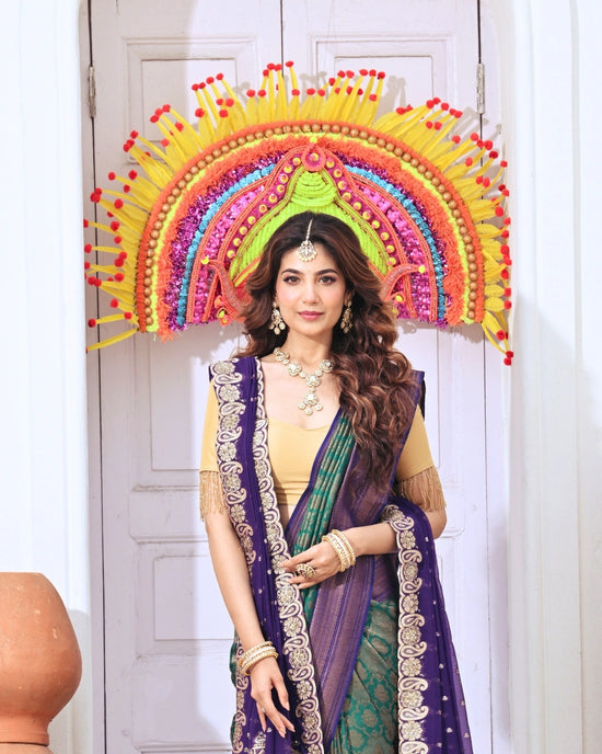 Crepe Khaddi Banarasi Durga Puja Saree with Woven Design — photo 2 of 4