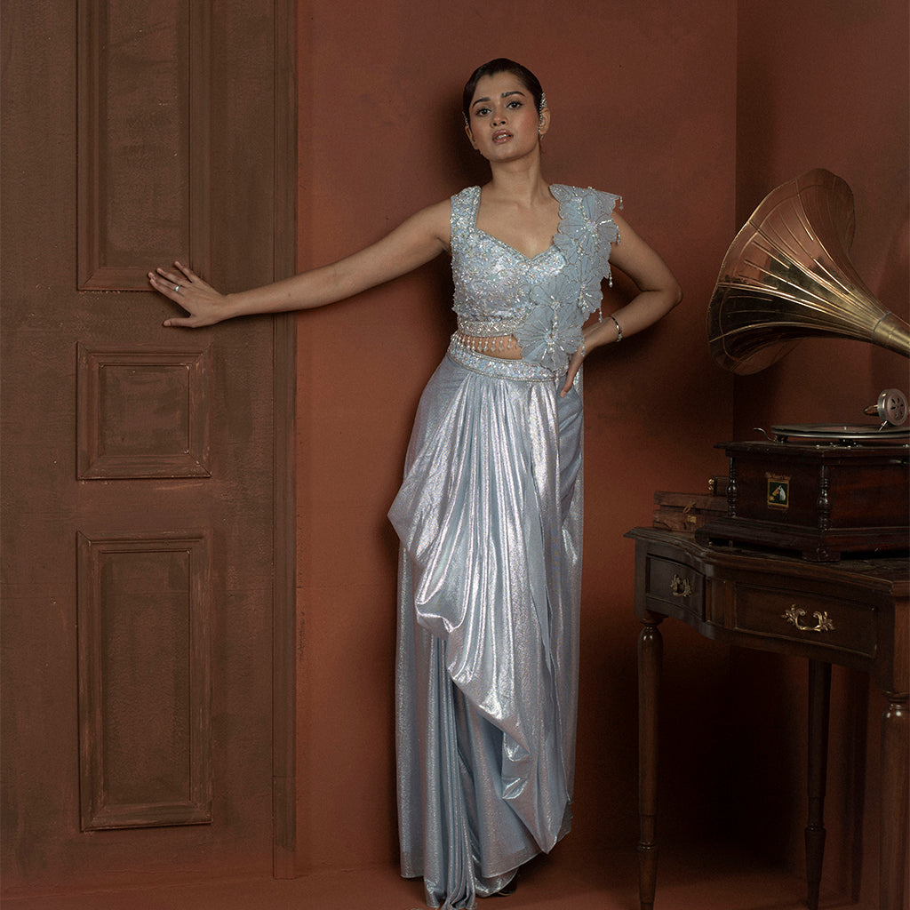 Sky Blue Indo Western Saree