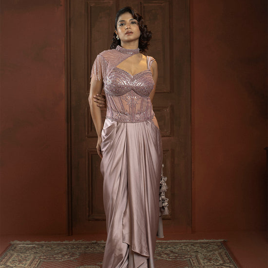 Helen Indo Western Saree - satin Indian ethnic wear by Rangoli