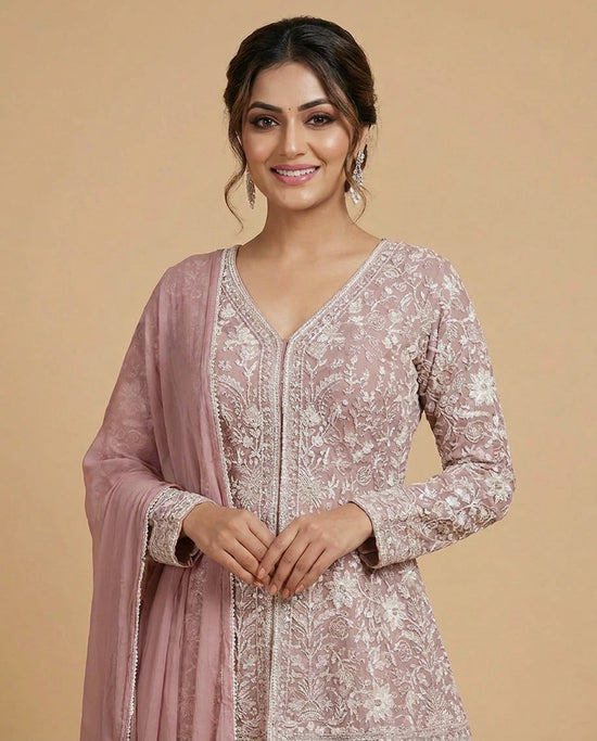 Georgette Long Choli Palazzo Set for Women - Festive Wear