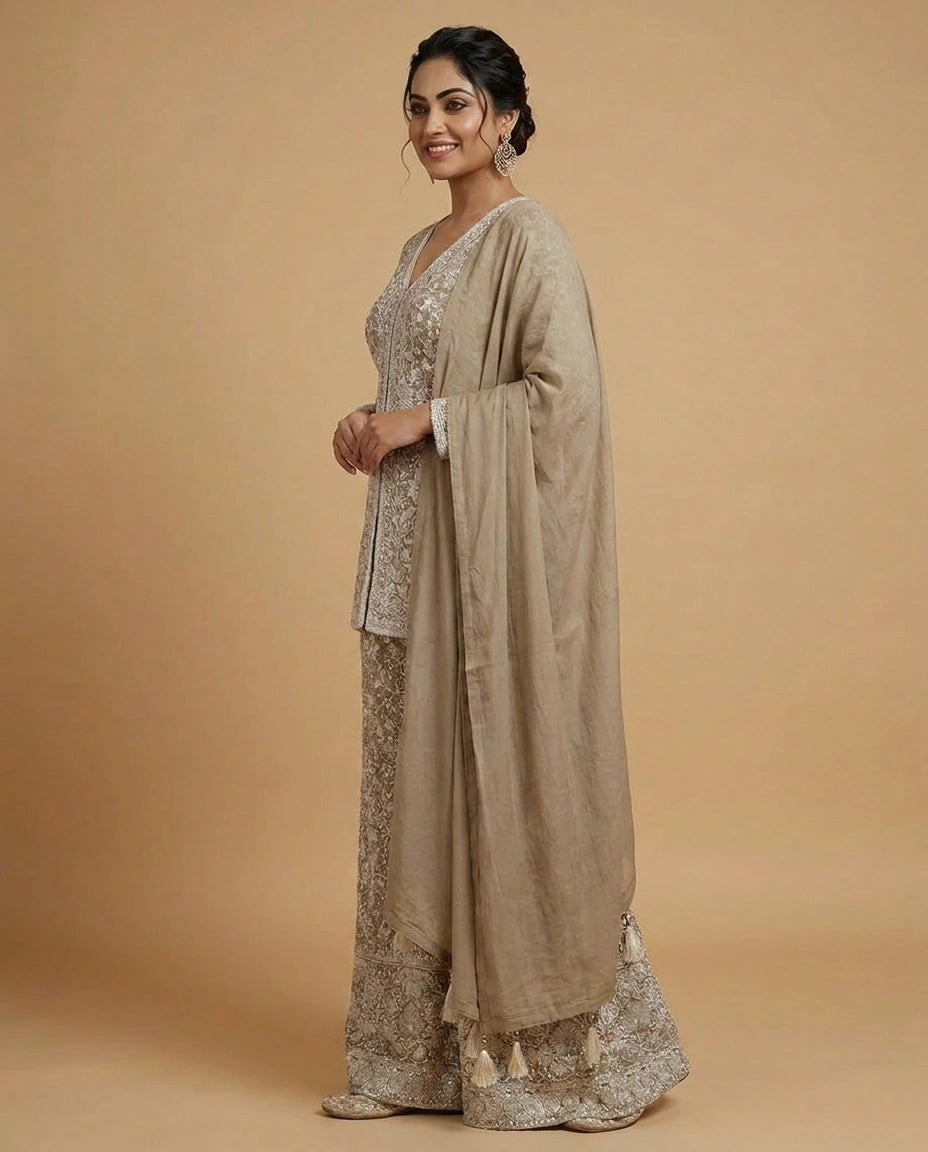 Georgette Long Choli Palazzo Set for Women - Festive Wear
