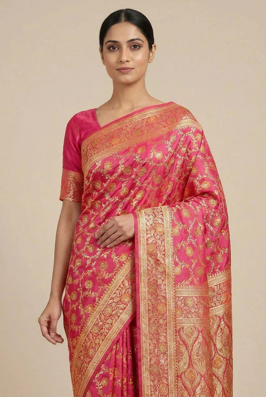 Rani Satin Silk Banarasi Saree with Antique Zari - Rangoli India