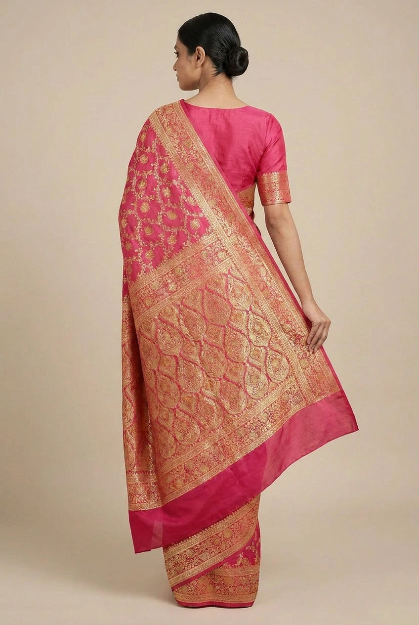 Rani Satin Silk Bridal Banarasi Saree for Engagement Ceremony