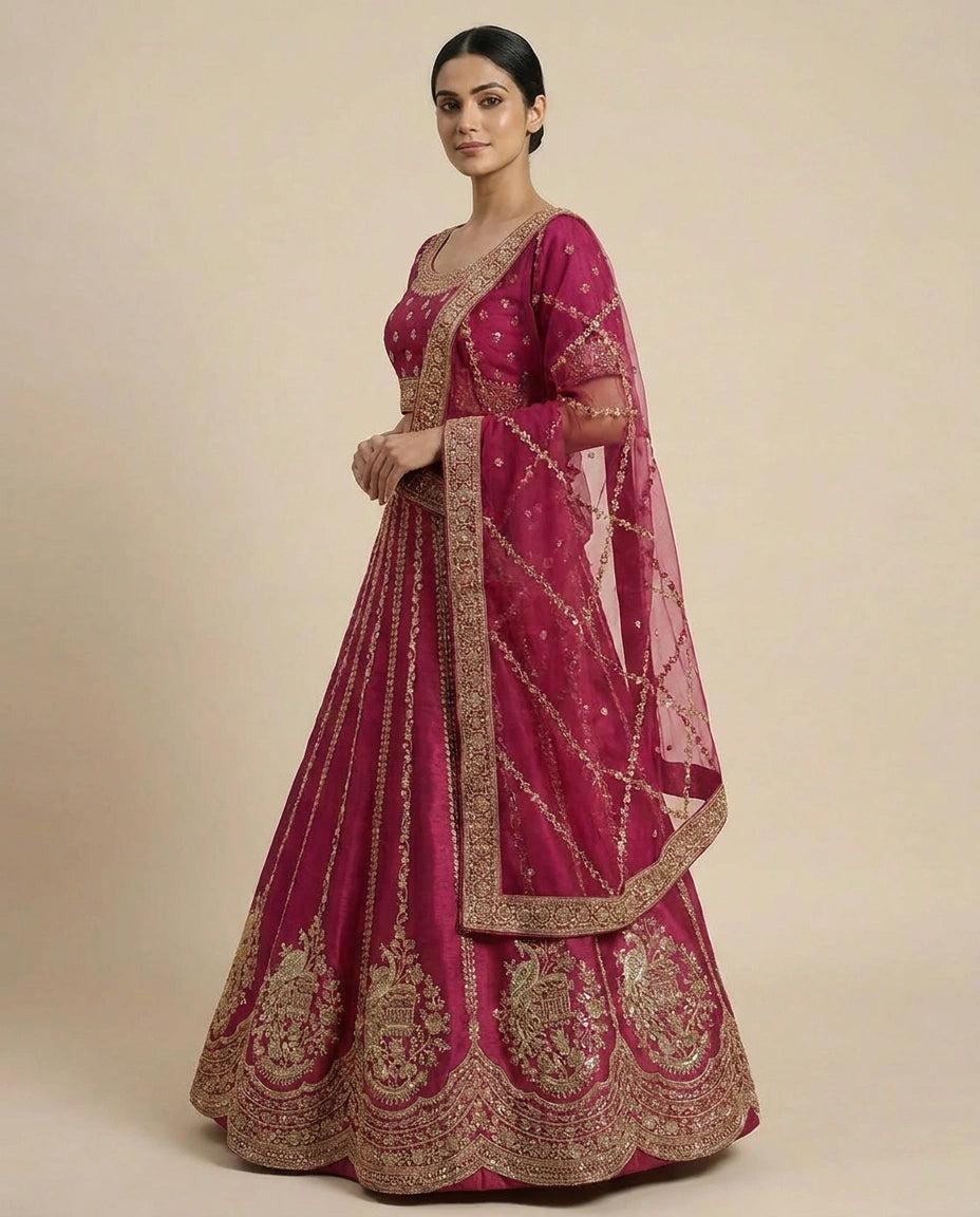 Rani Red Raw Silk Lehenga Set by Riwayat for Weddings