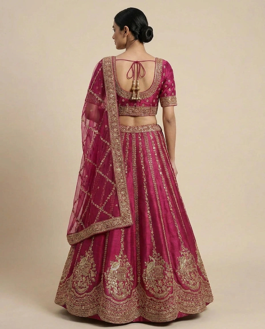 Rani Red Raw Silk Lehenga Set by Riwayat for Weddings