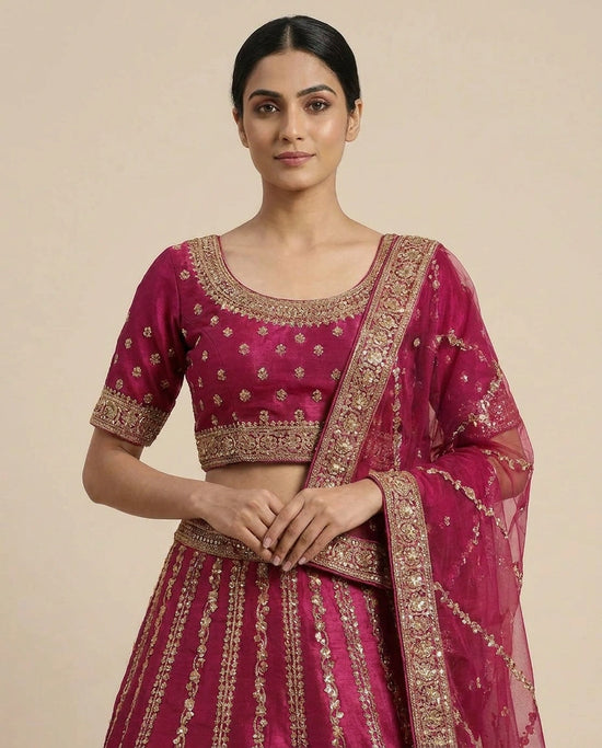 Rani Red Raw Silk Lehenga Set by Riwayat for Weddings