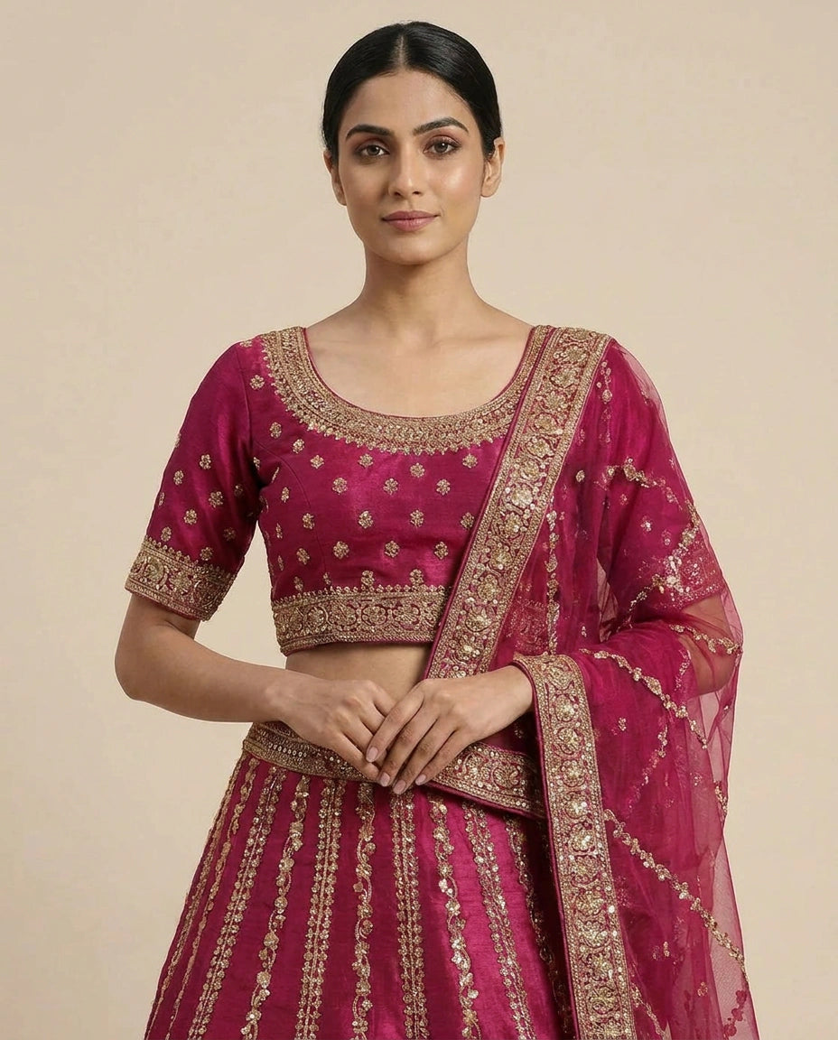 Rani Red Raw Silk Lehenga Set by Riwayat for Weddings