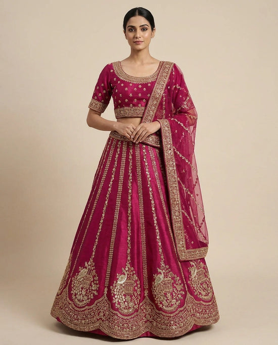 Rani Red Raw Silk Lehenga Set by Riwayat for Weddings