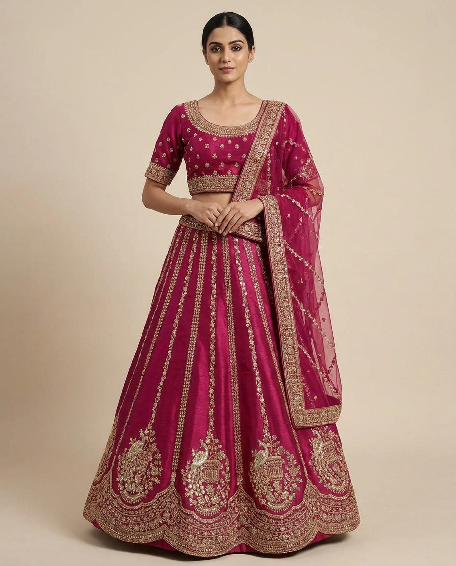 Rani Red Raw Silk Lehenga Set by Riwayat for Weddings
