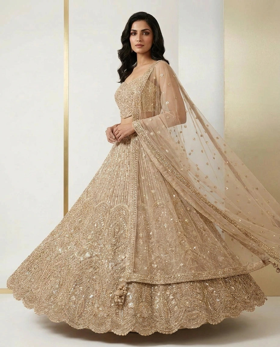 Net Croptop Lehenga with Gota Patti Flared Skirt Online India - Rangoli India