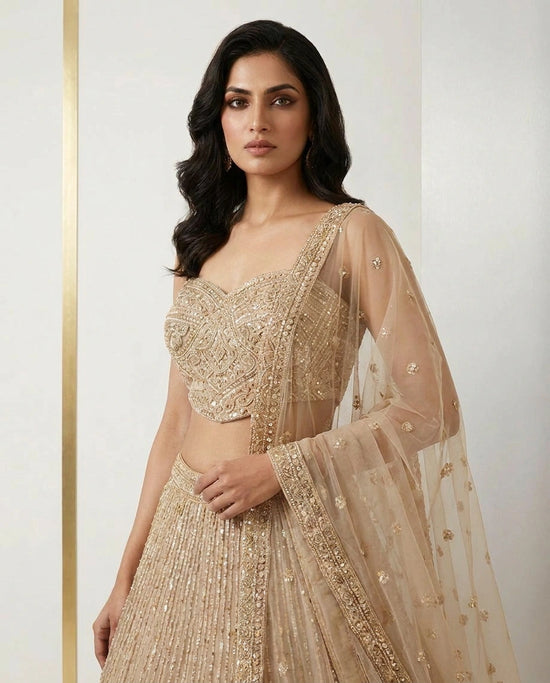 Net Croptop Lehenga with Gota Patti Flared Skirt Online India - Rangoli India
