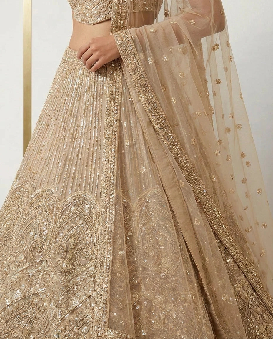 Net Croptop Lehenga with Gota Patti Flared Skirt Online India - Rangoli India