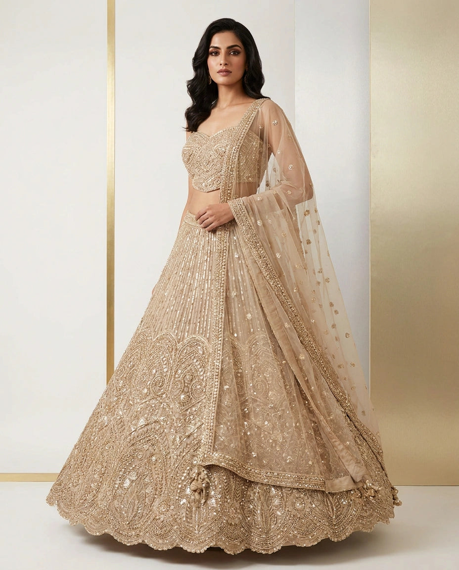 Net Croptop Lehenga with Gota Patti Flared Skirt Online India - Rangoli India