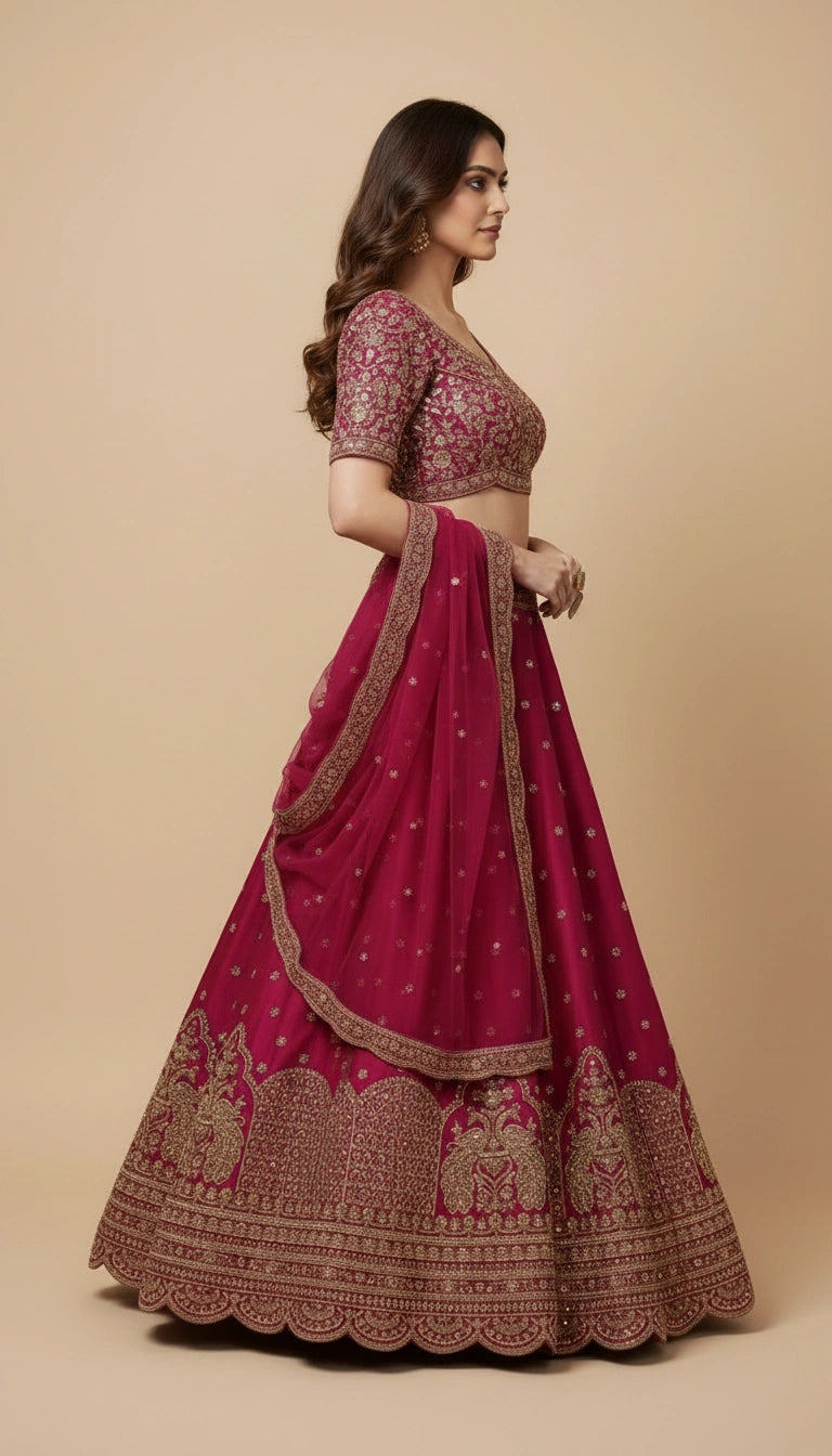 Rani Red Raw Silk Lehenga Set for Bridal Occasions