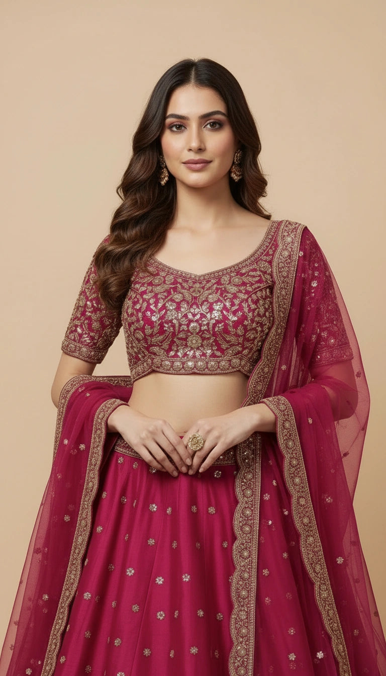 Rani Red Raw Silk Lehenga Set for Bridal Occasions