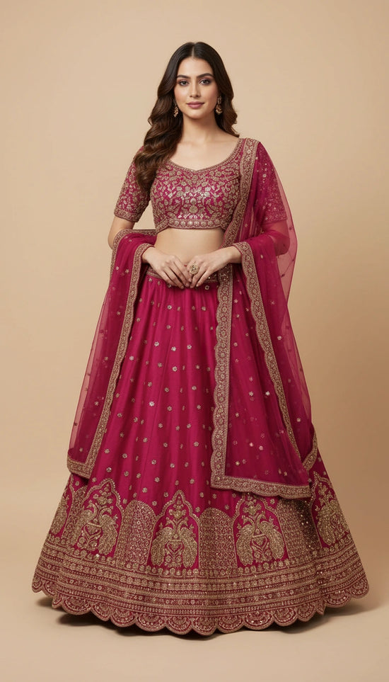 Rani Red Raw Silk Lehenga Set for Bridal Occasions