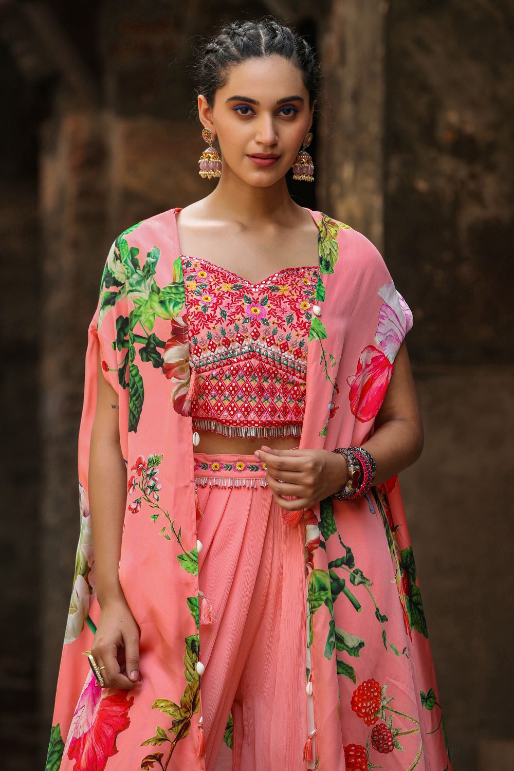 Peach Palazzo Set with Cape