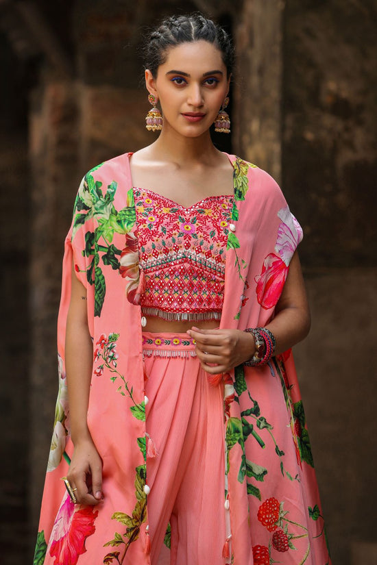 Peach Palazzo Set with Cape