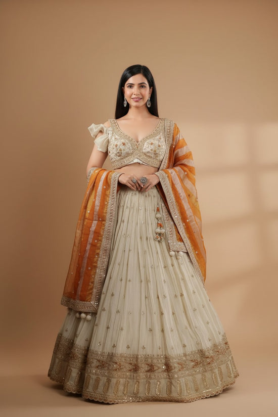 Designer Tissue Lehenga Crop Top Set - Pista Green | Rangoli
