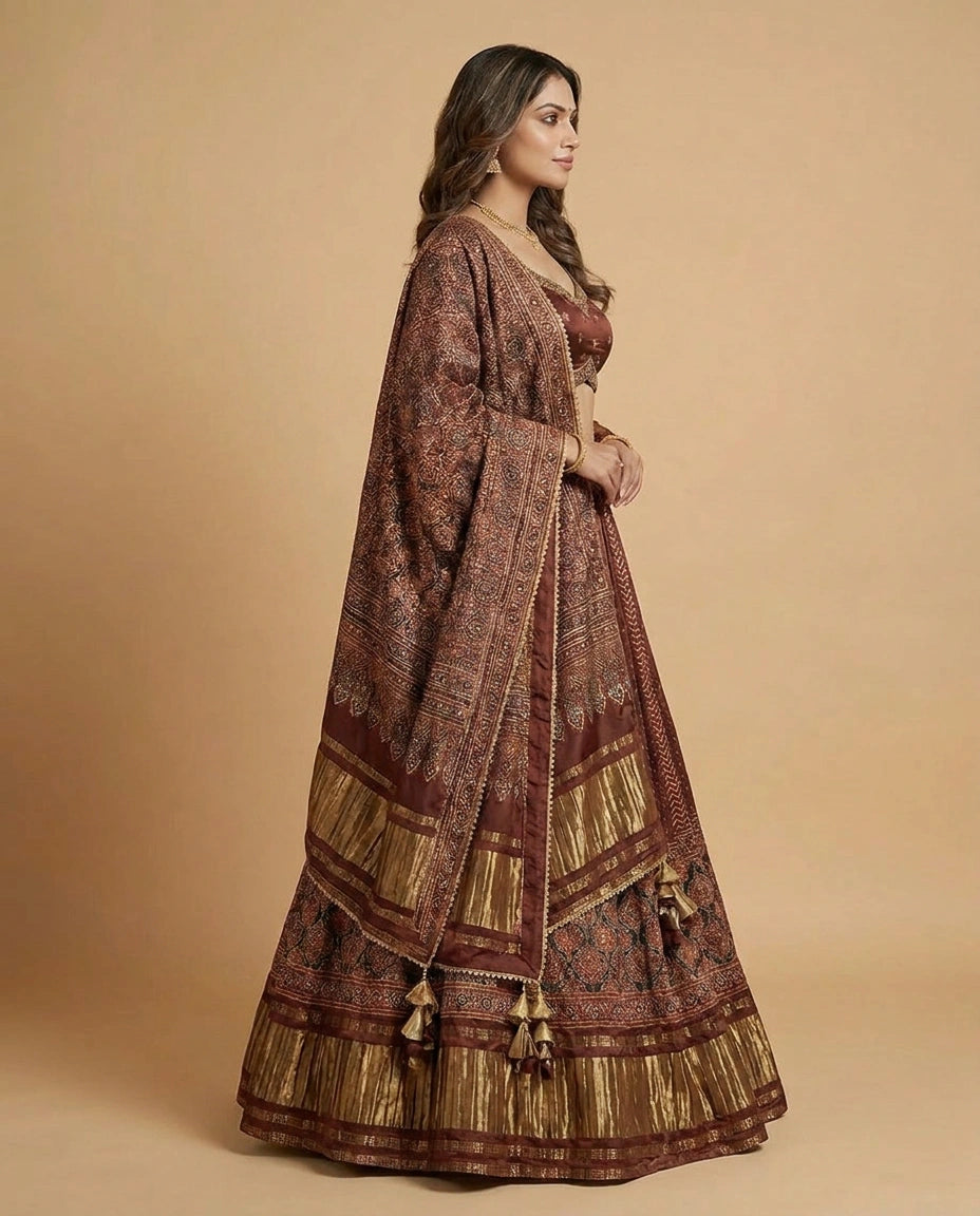 Satin Croptop Lehenga with Tonal Sequin Embroidered Skirt - Rangoli India