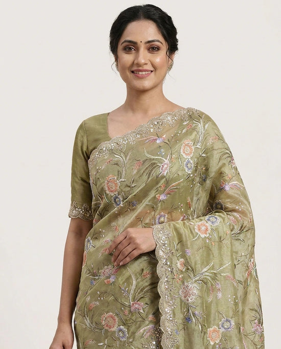 Tissue Embroidered Saree - Rangoli India