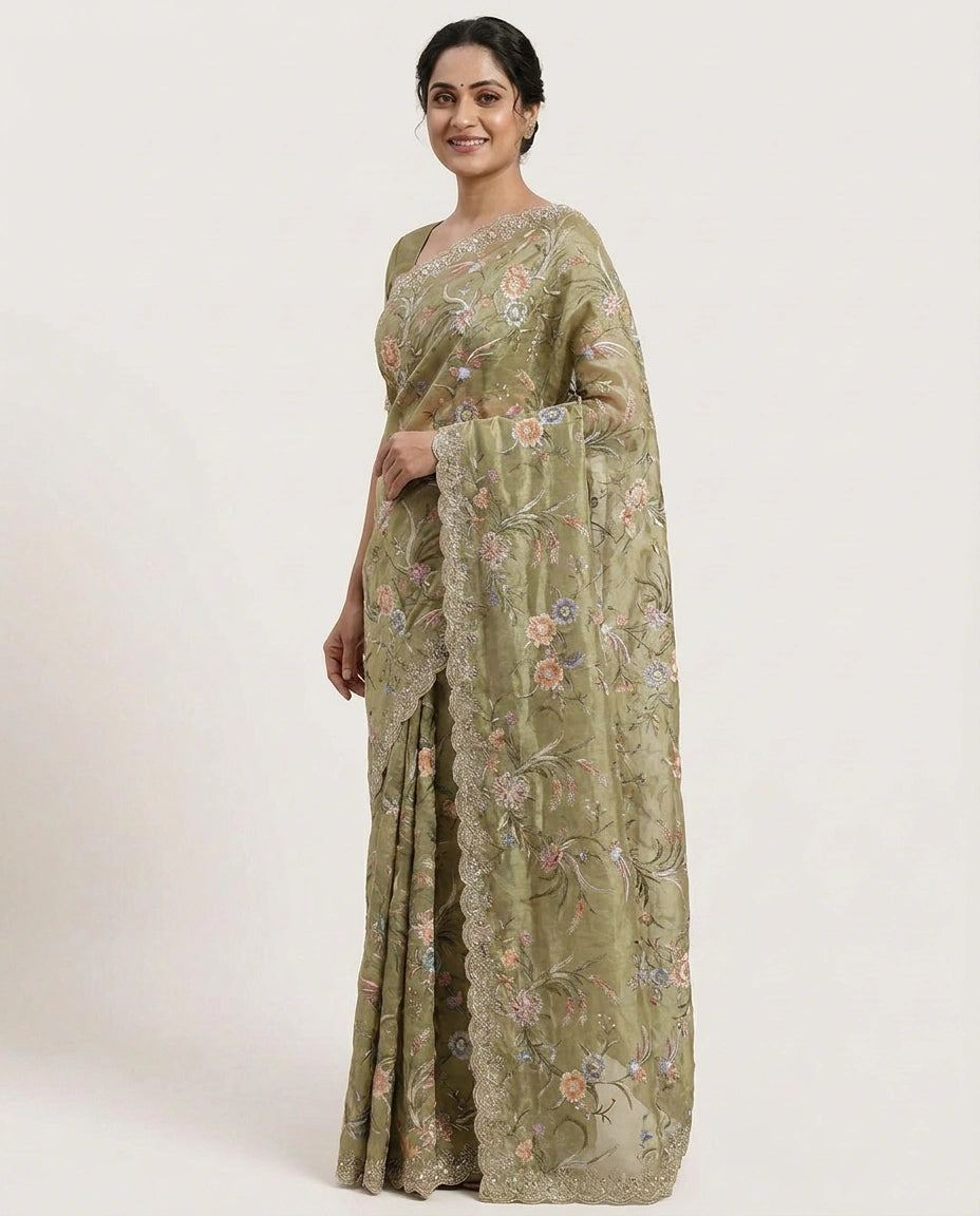 Tissue Embroidered Saree - Rangoli India