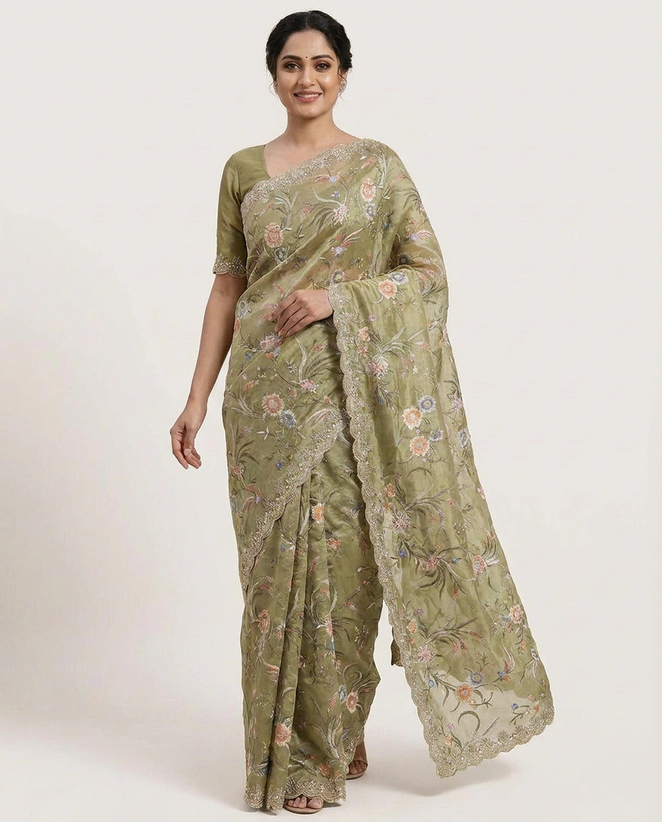 Tissue Embroidered Saree - Rangoli India