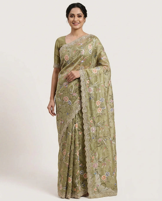 Tissue Embroidered Saree - Rangoli India