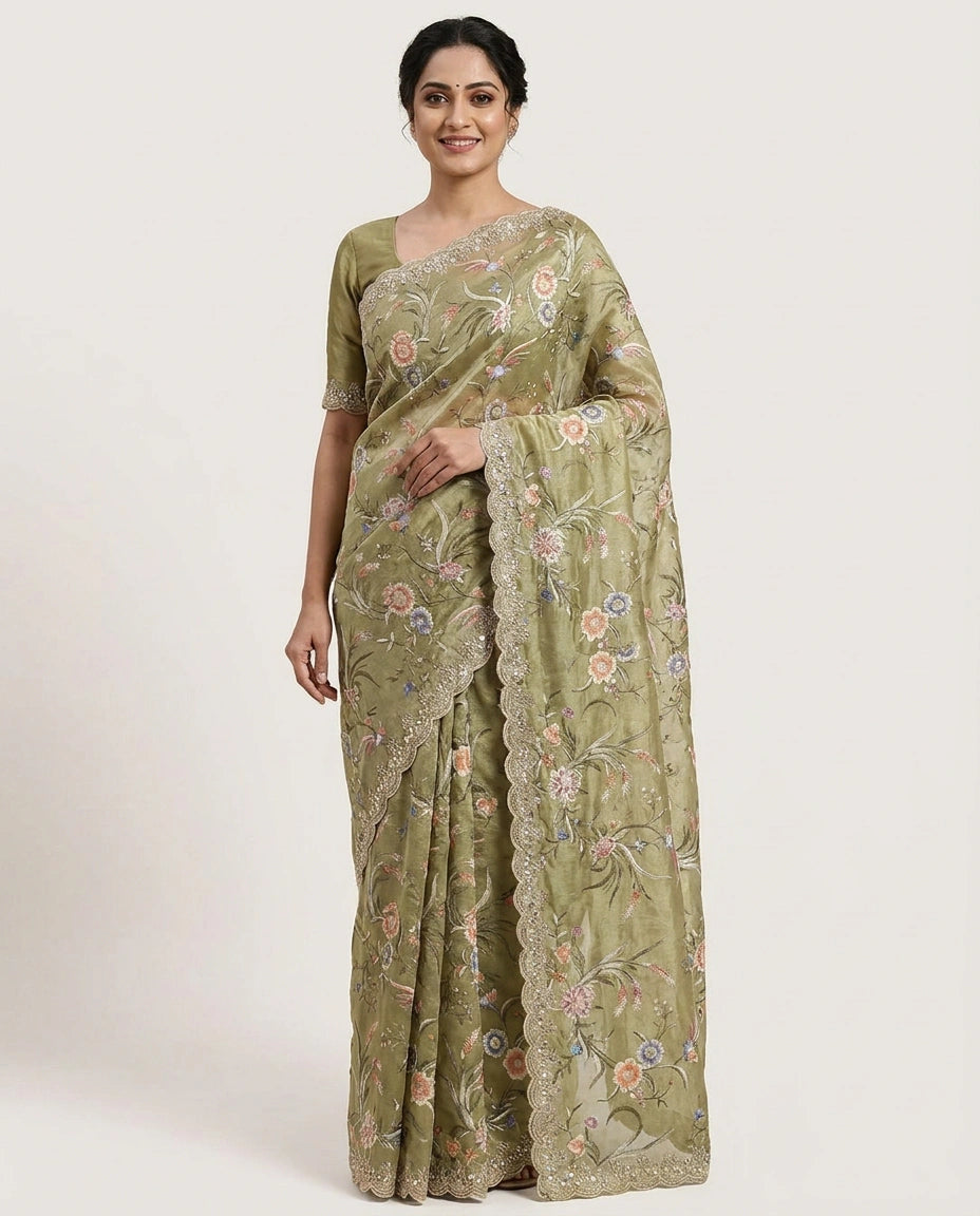 Tissue Embroidered Saree - Rangoli India