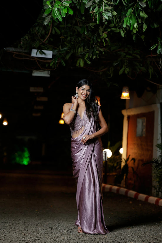 Tissue Saree with Embroidered Halter Blouse