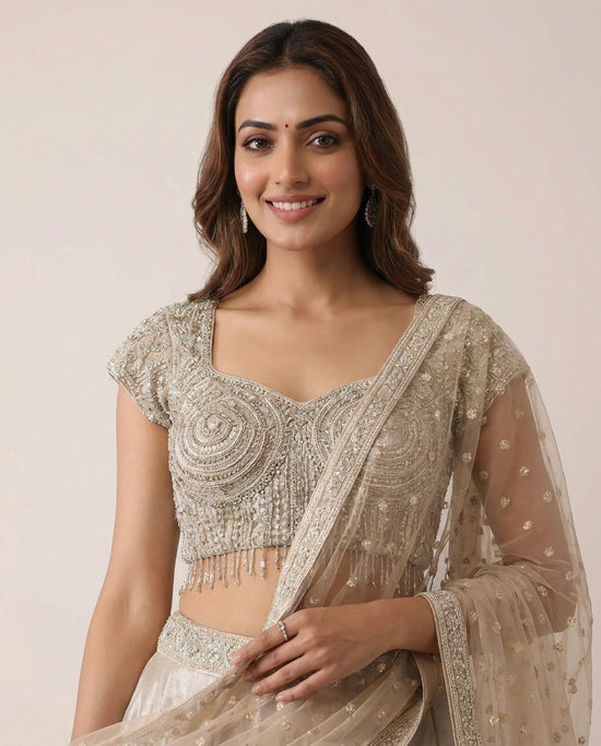 Tissue Lehenga with Gathered Skirt - Rangoli India