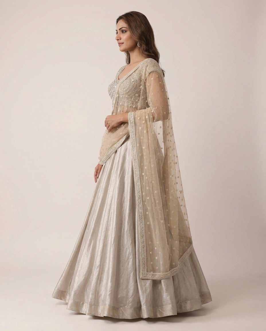 Tissue Lehenga with Gathered Skirt - Rangoli India