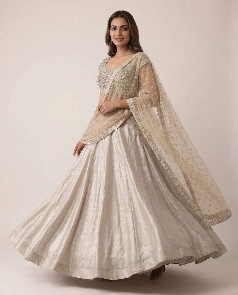 Tissue Lehenga with Gathered Skirt - Rangoli India